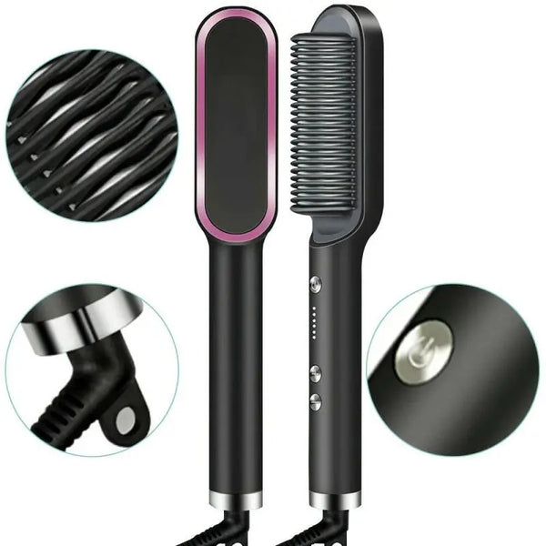 Escova Alisadora Bivolt 5 em 1 "Alisa, Hidrata, Modela, Alinha e Anti-Frizz" para todos os Tipos Cabelos Bivolt 110 220v