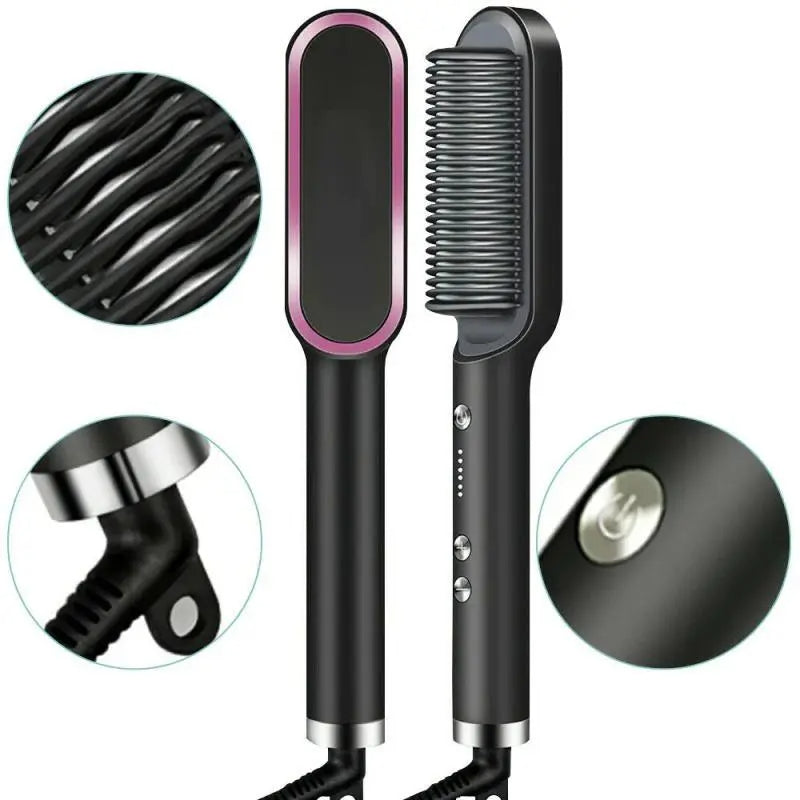Escova Alisadora Bivolt 5 em 1 "Alisa, Hidrata, Modela, Alinha e Anti-Frizz" para todos os Tipos Cabelos Bivolt 110 220v