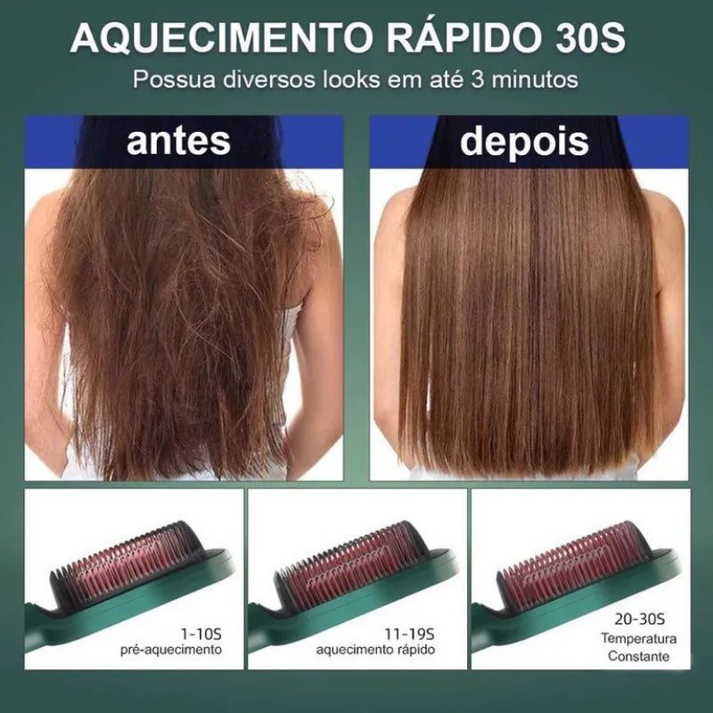 Escova Alisadora Bivolt 5 em 1 "Alisa, Hidrata, Modela, Alinha e Anti-Frizz" para todos os Tipos Cabelos Bivolt 110 220v