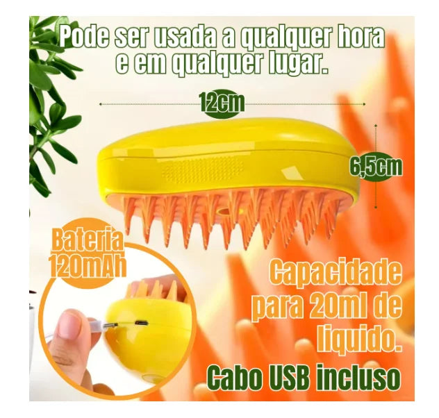 Escova para Pets 3 em 1 - Vapor/Massagem/Removedor de pelos - Neverdie