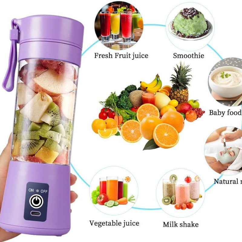 Mini Liquidificador Portátil 380ml com 6 Lâminas e Recarregável