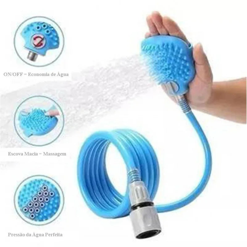 Luva Massageadora de Silicone com Mangueira para Banho de Cães e Gatos